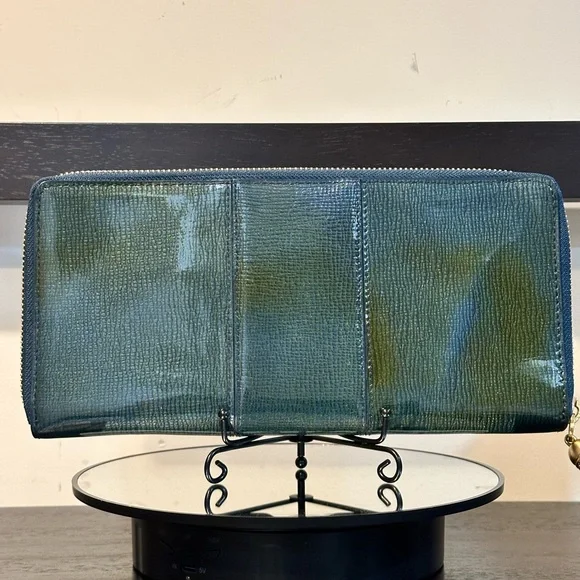 Cole Haan Travel Clutch Voyage Collection Moroccan Blue Large Zip Around Wallet - Picture 4 of 12